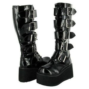 Goth Platform Buckle Patent Leather Boots